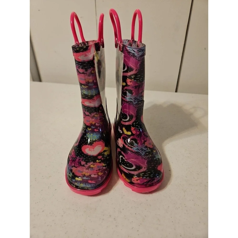 Little Girl's Pink Rain Boots Colorful‎ Heart Girls Size 9 New